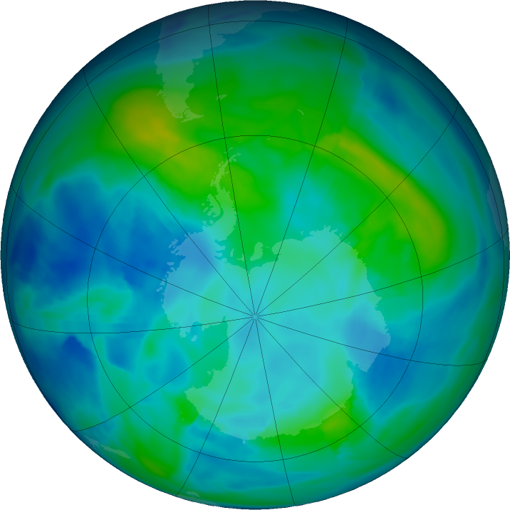 Antarctic ozone map for 25 April 2024